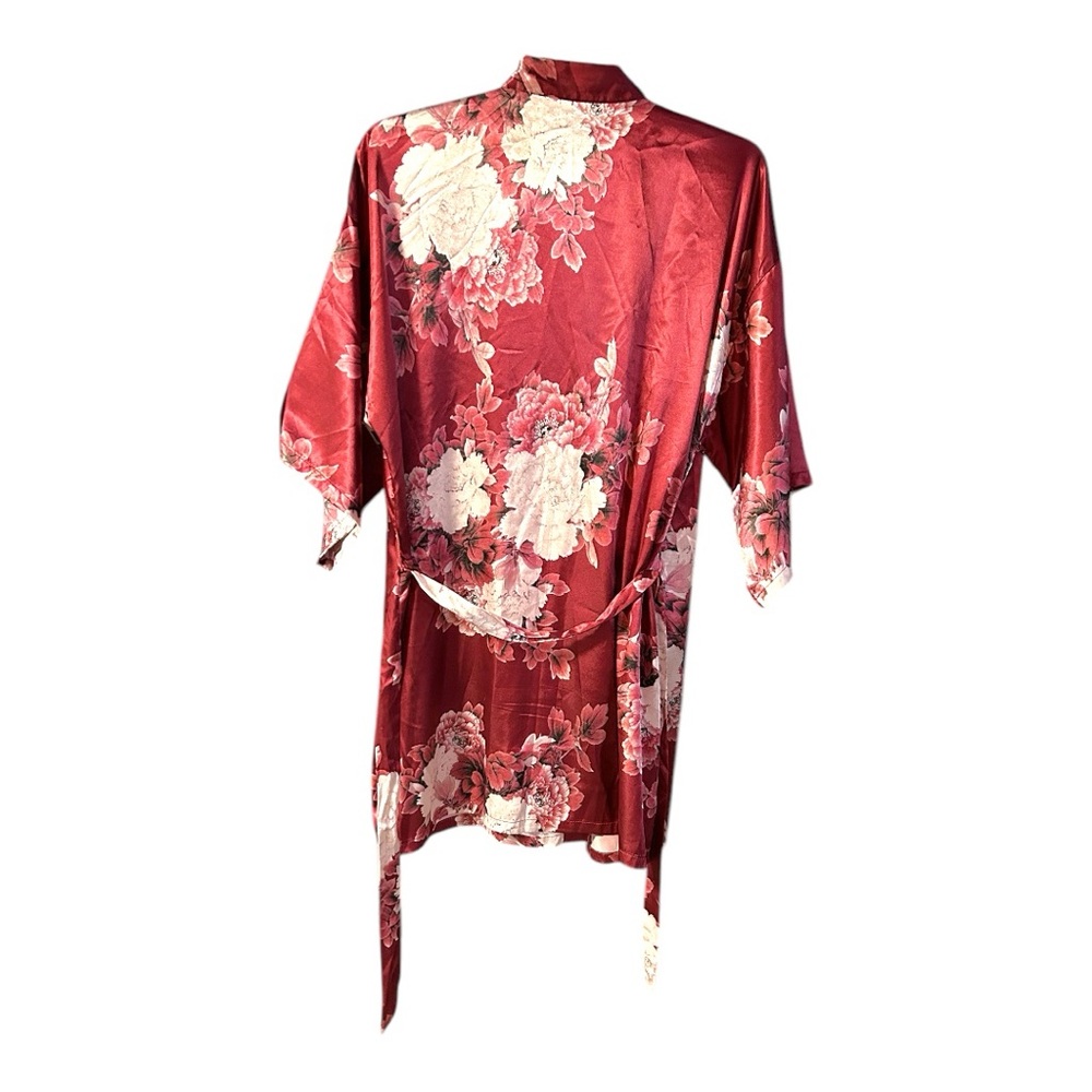Adorn & Co's Red and White Floral Kimono Bridesmaids Robe Intimates